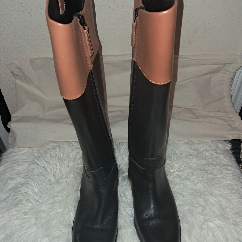 Tory Burch Double T Riding Boot,  Black Bourbon, Size 7.5 M